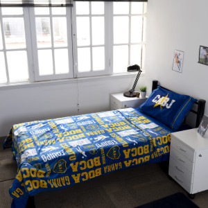 Frazada Flannel Boca Juniors Twin Size 160X240Cm Con Funda