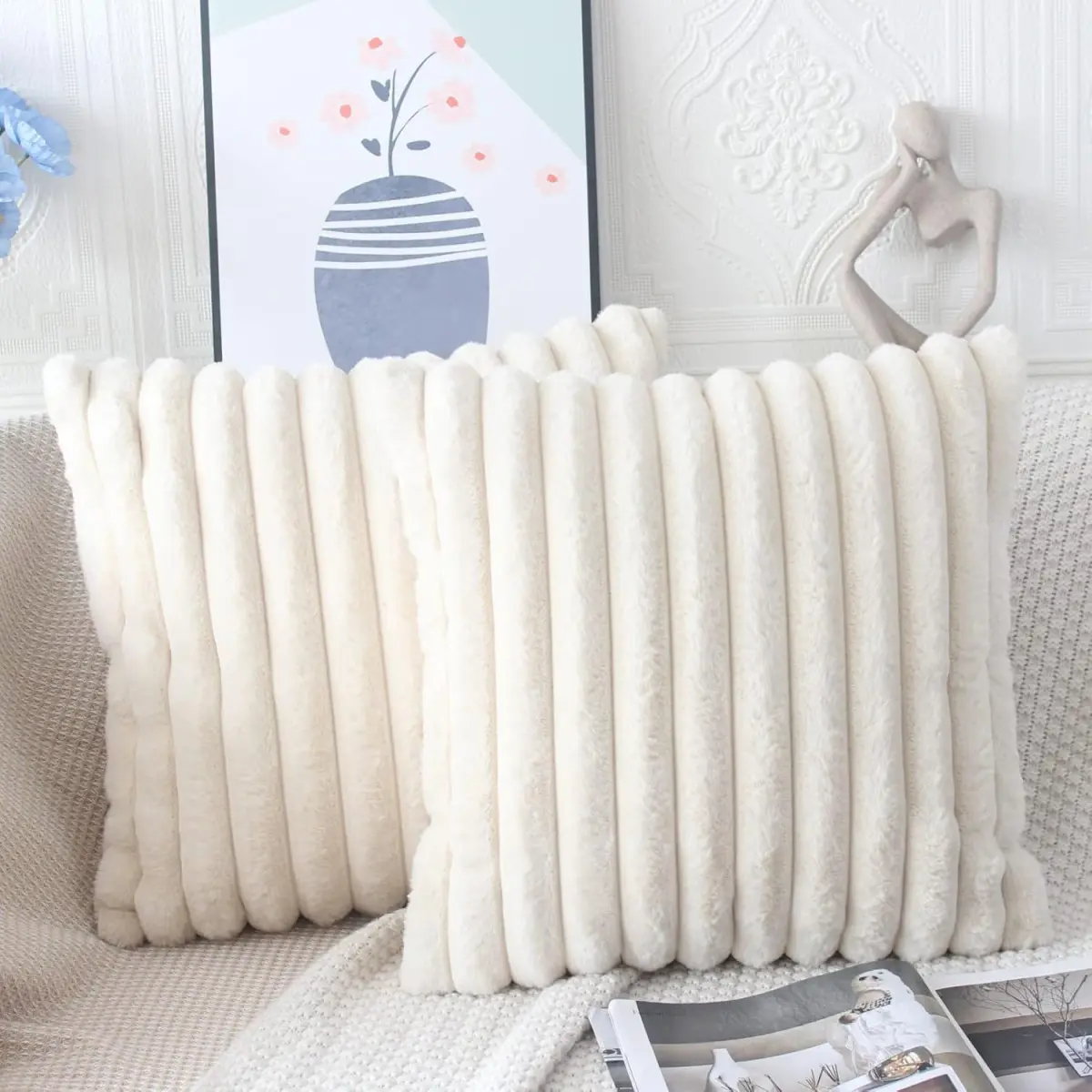 Funda De Almohadon Pelo De Conejo Rayada 45X45Cm Aprox - Imagen 3