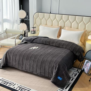 Frazada Rayada Flannel Con Interior De Corderito - King Size