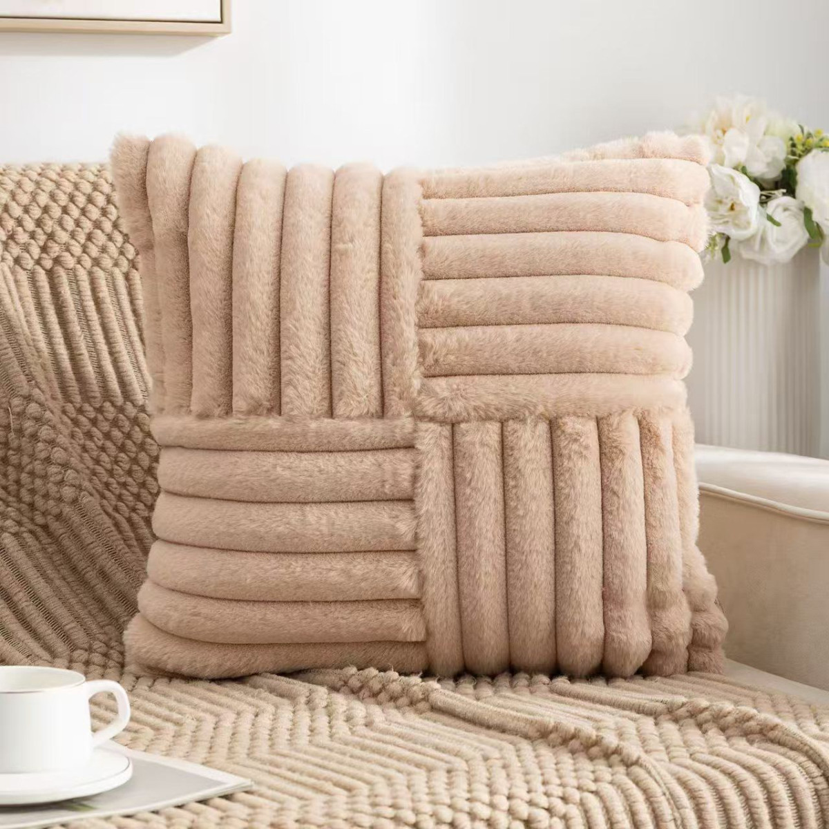 Funda De Almohadon Rayada Felpa 45 X 45Cm Aprox - Imagen 5