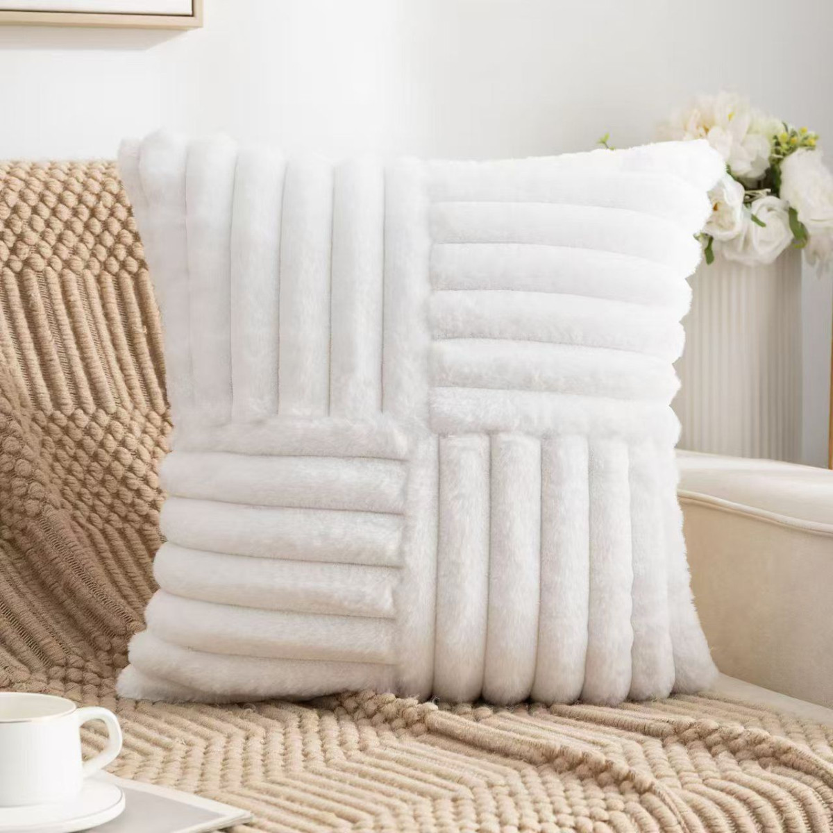 Funda De Almohadon Rayada Felpa 45 X 45Cm Aprox - Imagen 1