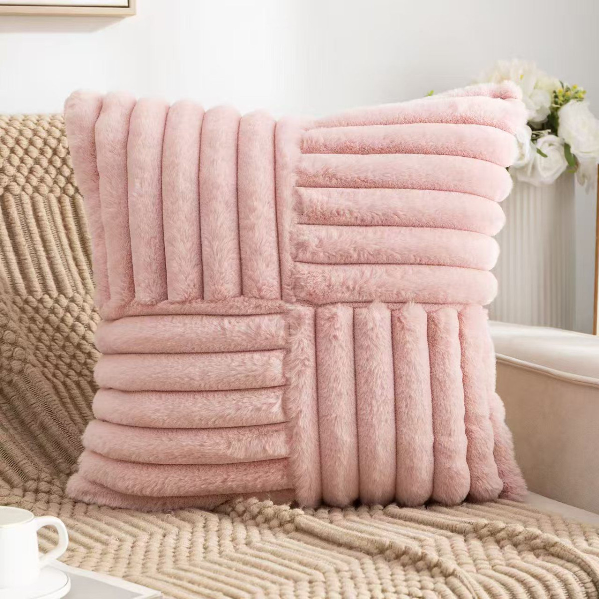 Funda De Almohadon Rayada Felpa 45 X 45Cm Aprox - Imagen 3