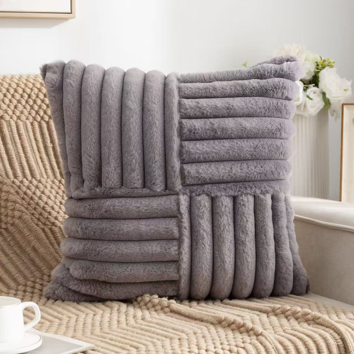 Funda De Almohadon Rayada Felpa 45 X 45Cm Aprox - Imagen 4