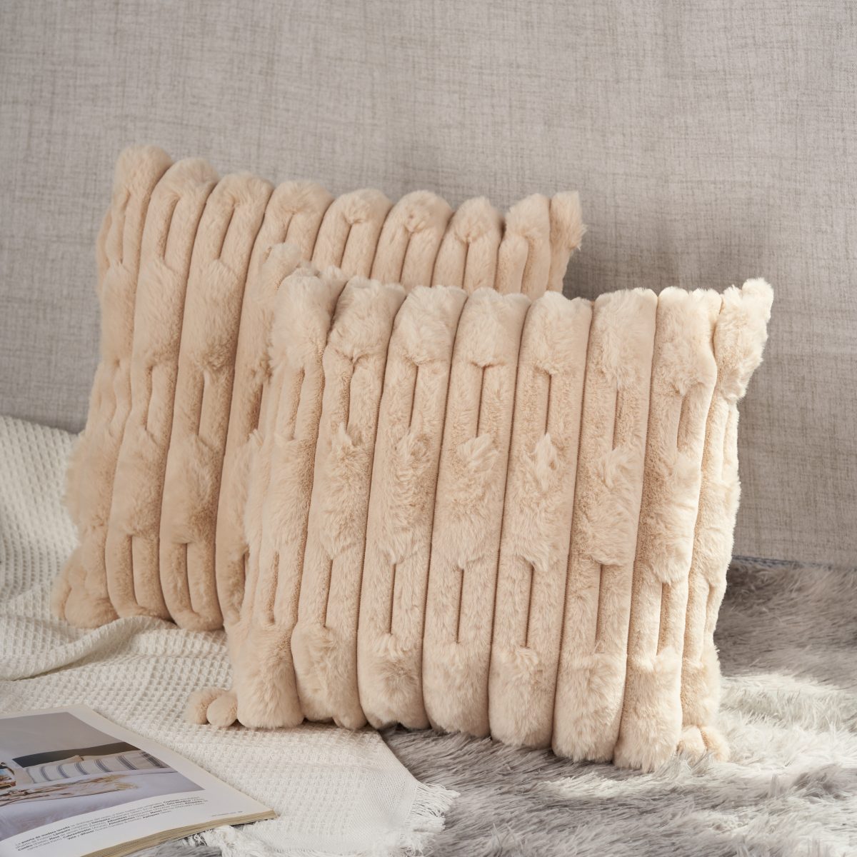 Funda De Almohadones Bloques De Pelo De Conejo 45X45Cm Aprox - Imagen 5