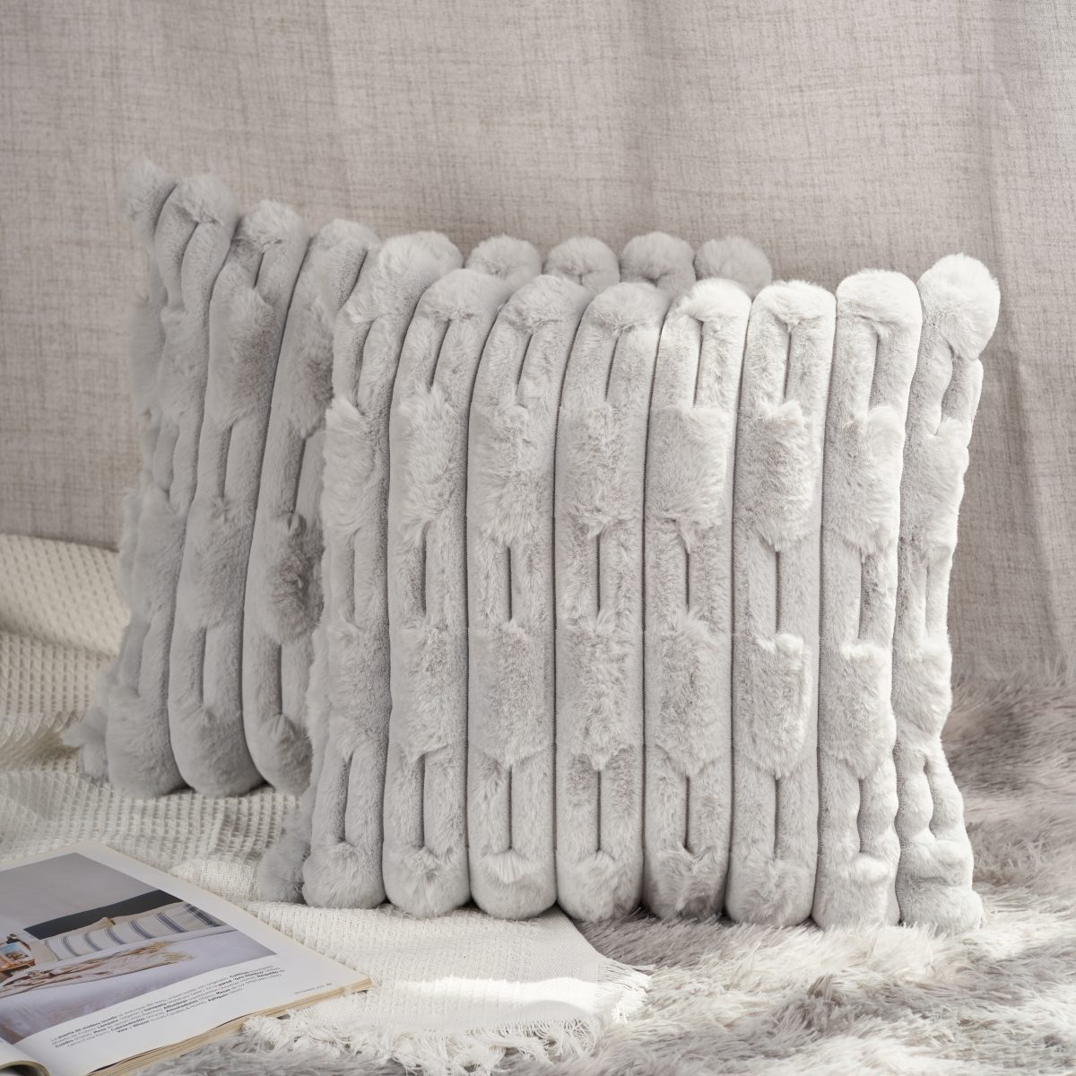 Funda De Almohadones Bloques De Pelo De Conejo 45X45Cm Aprox - Imagen 2