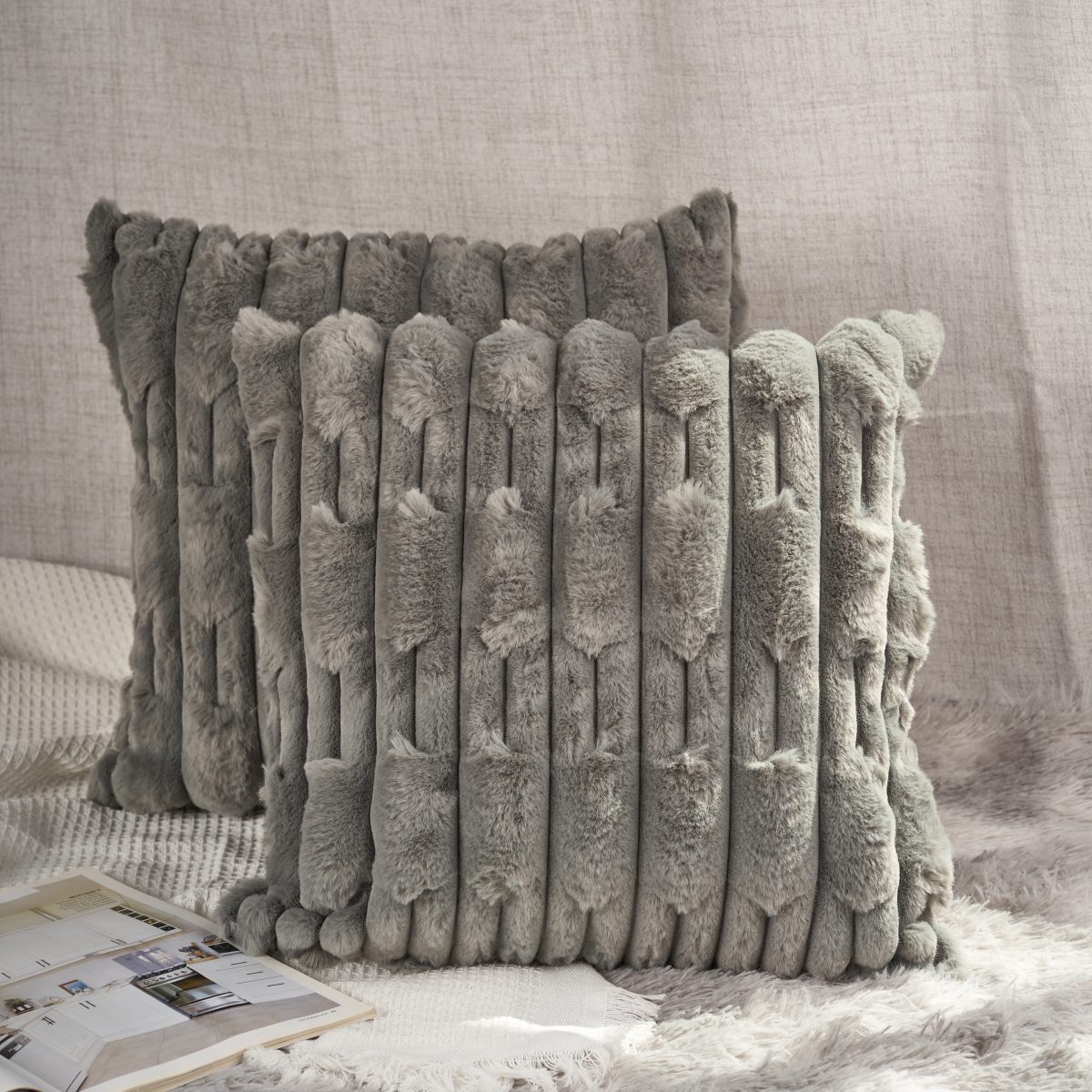 Funda De Almohadones Bloques De Pelo De Conejo 45X45Cm Aprox - Imagen 4