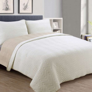 Cubrecama Quilt Lisa Reversible "King" Cotton Touch Suave Al Tacto 270X270Cm Con 2 Fundas