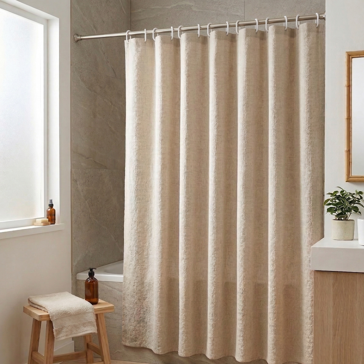 Cortina de Baño rustica en bolsa 180x180cm aprox - Imagen 1