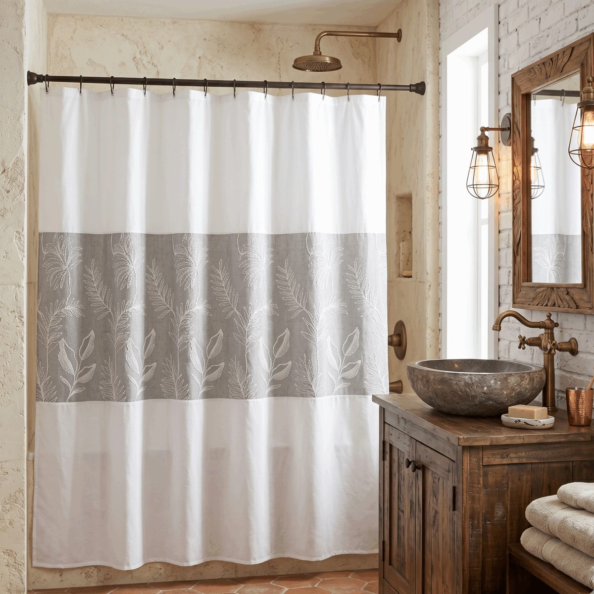 Cortina de baño organza-bordado 180X180CM APROX - Imagen 1